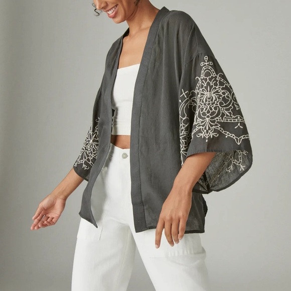 Lucky Brand Dark Gray Blouse with Intricate White Embroidery - Picture 8 of 8